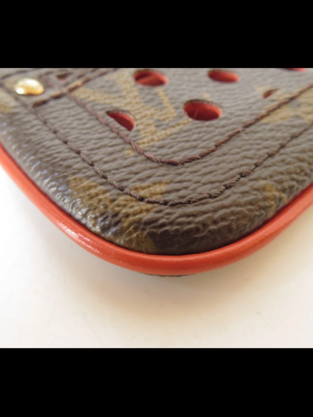 Louis Vuitton Monogram Perforated Key Pouch - Brown with Red Trim - Picture 10 of 15